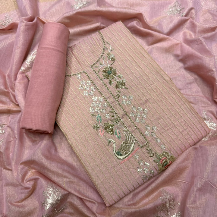 Elegant Tissue Knot & Zardozi Work Unstitched Suit Set-R17992-H1