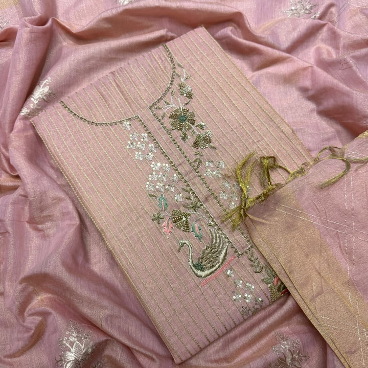 Elegant Tissue Knot & Zardozi Work Unstitched Suit Set-R17992-H1