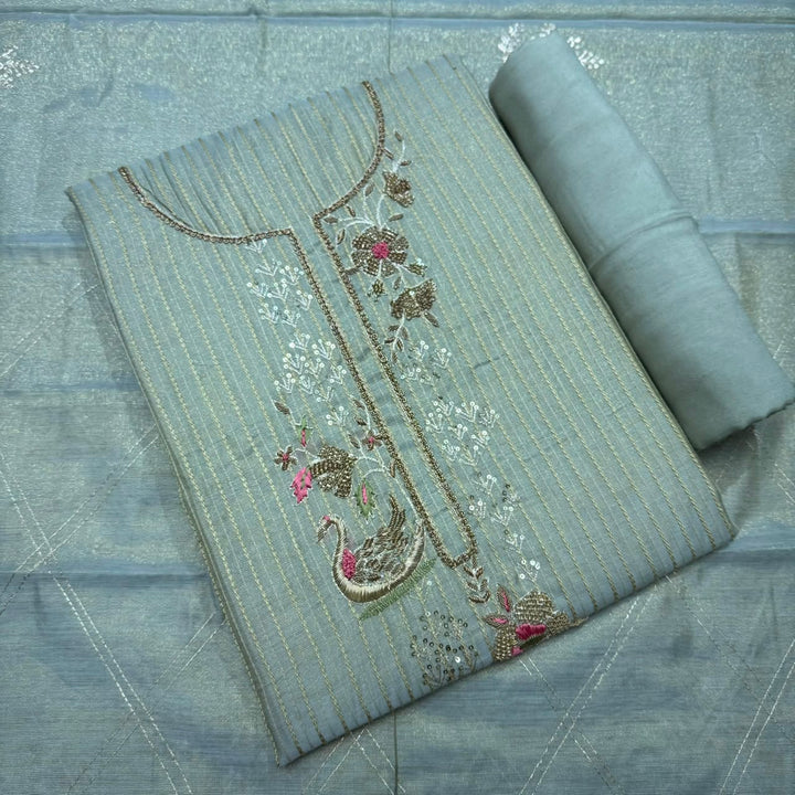Elegant Tissue Knot & Zardozi Work Unstitched Suit Set-R17992-H2