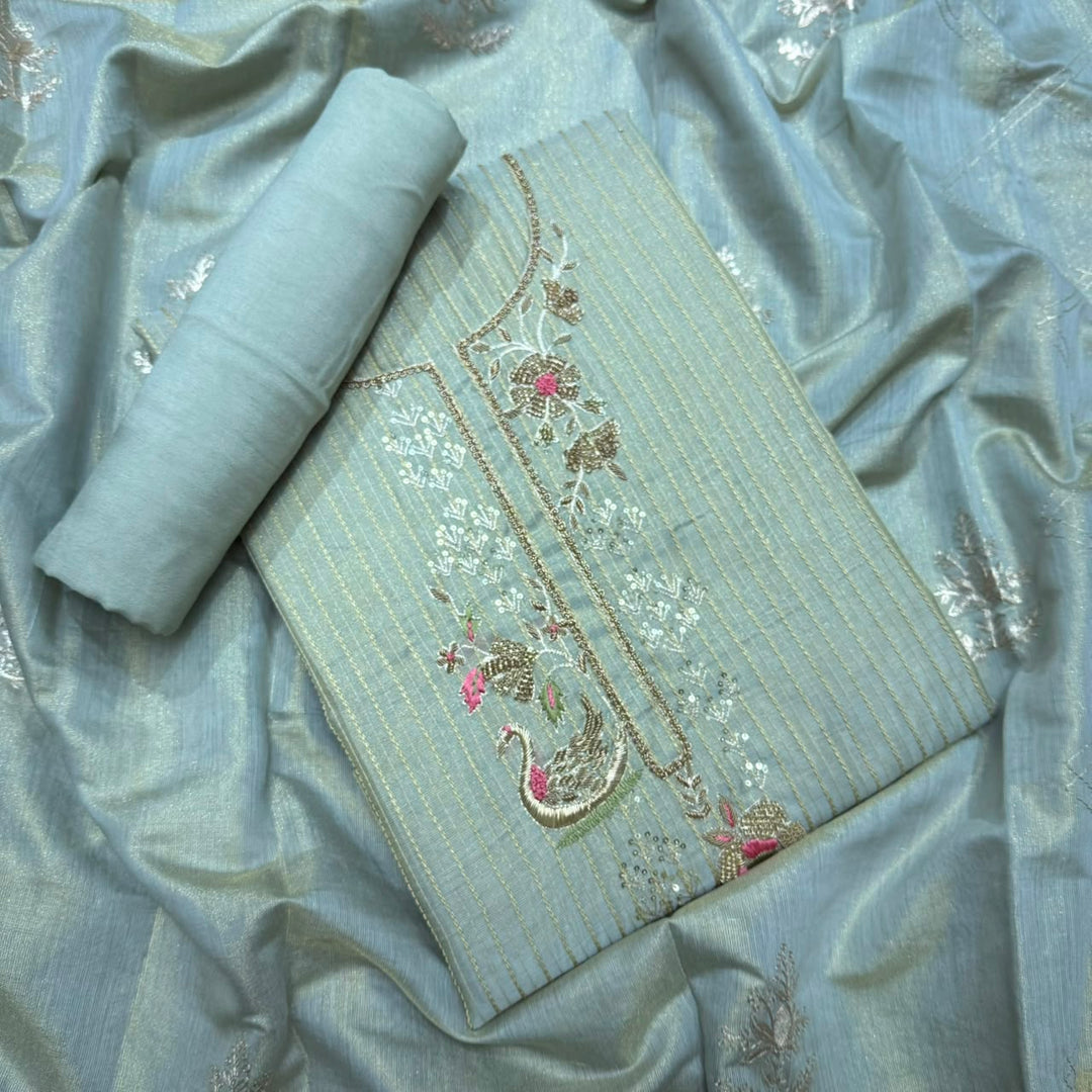 Elegant Tissue Knot & Zardozi Work Unstitched Suit Set-R17992-H2
