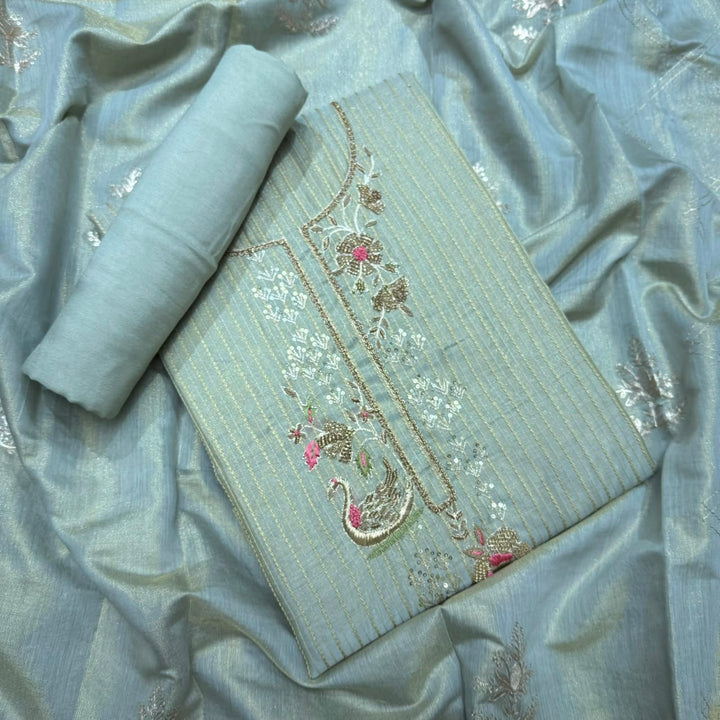 Elegant Tissue Knot & Zardozi Work Unstitched Suit Set-R17992-H2