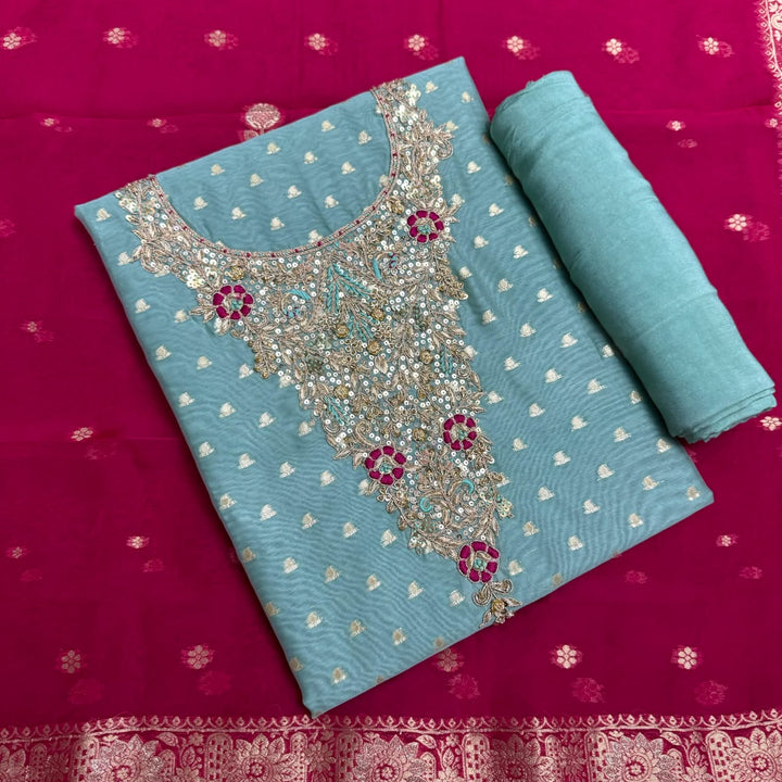 Premium Chanderi Unstitched Suit Set - RC5225 -02