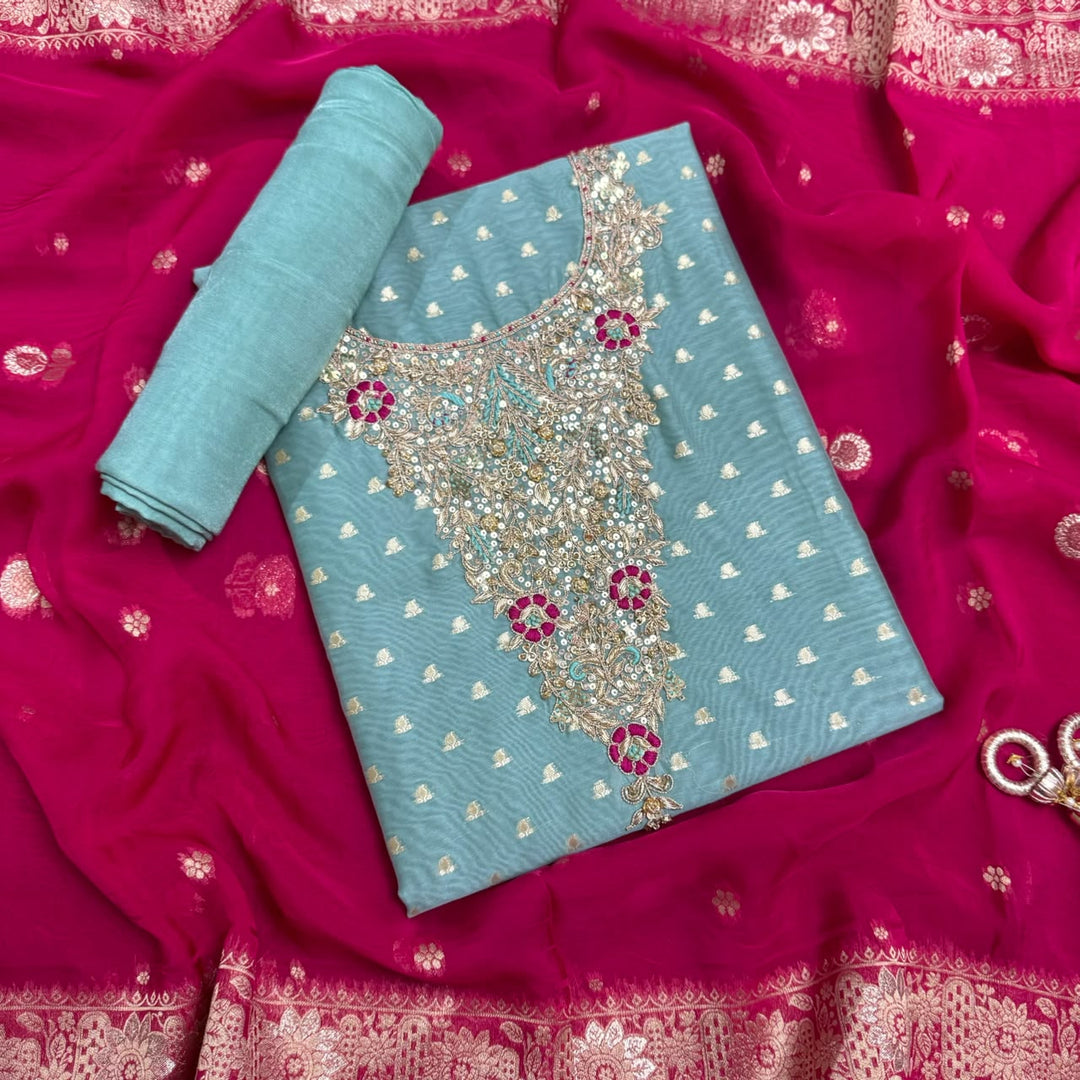 Premium Chanderi Unstitched Suit Set - RC5225 -02