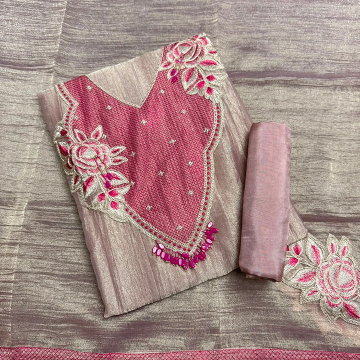 Premium Tissue Zari Work Unstitched Suit Set - NRK8708 -03