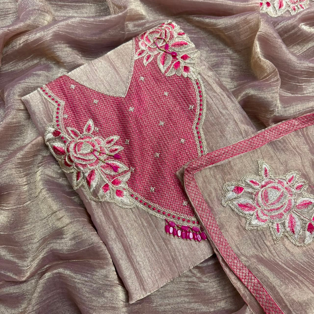 Premium Tissue Zari Work Unstitched Suit Set - NRK8708 -03
