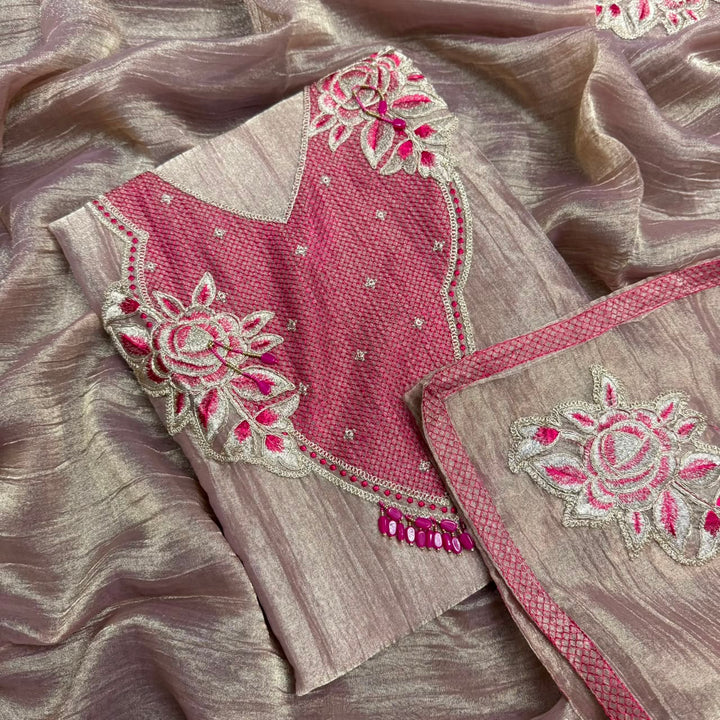 Premium Tissue Zari Work Unstitched Suit Set - NRK8708 -03