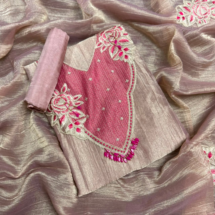 Premium Tissue Zari Work Unstitched Suit Set - NRK8708 -03