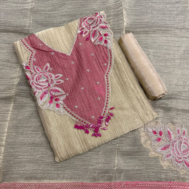 Premium Tissue Zari Work Unstitched Suit Set - NRK8708 -02