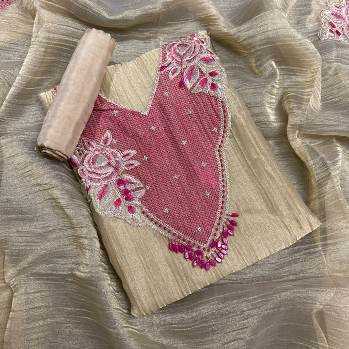 Premium Tissue Zari Work Unstitched Suit Set - NRK8708 -02
