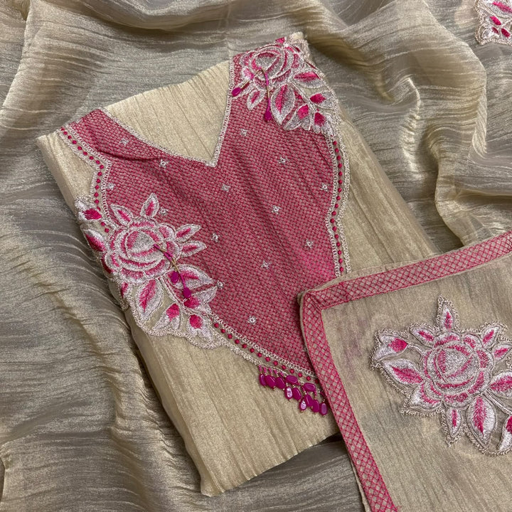 Premium Tissue Zari Work Unstitched Suit Set - NRK8708 -02