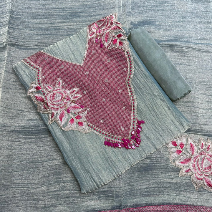 Premium Tissue Zari Work Unstitched Suit Set - NRK8708 -01