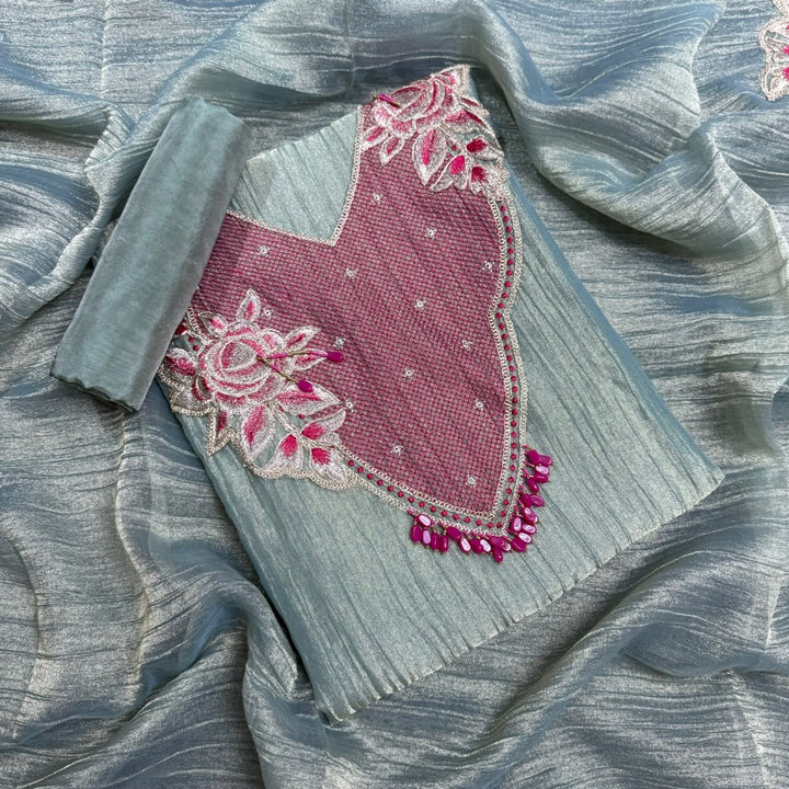 Premium Tissue Zari Work Unstitched Suit Set - NRK8708 -01