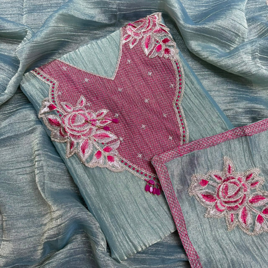 Premium Tissue Zari Work Unstitched Suit Set - NRK8708 -01