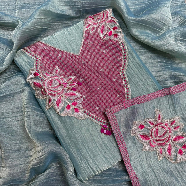 Premium Tissue Zari Work Unstitched Suit Set - NRK8708 -01