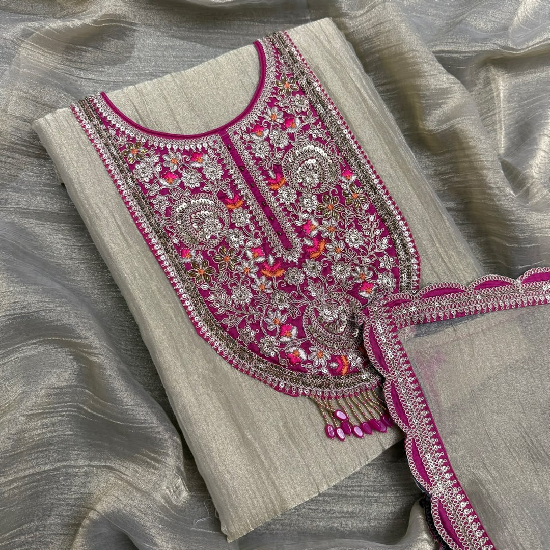 Elegant Tissue Zari Work Unstitched Suit Set - NRK8702-01
