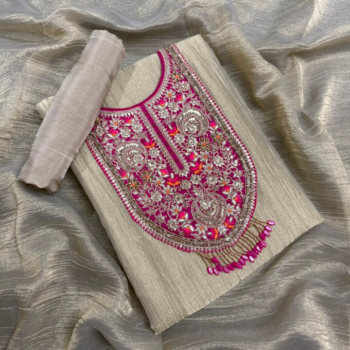 Elegant Tissue Zari Work Unstitched Suit Set - NRK8702-01