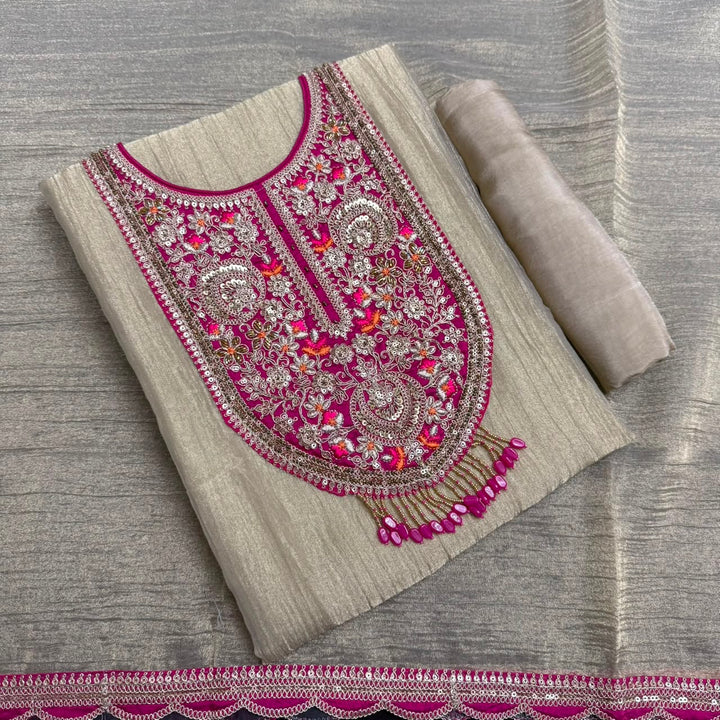 Elegant Tissue Zari Work Unstitched Suit Set - NRK8702-01
