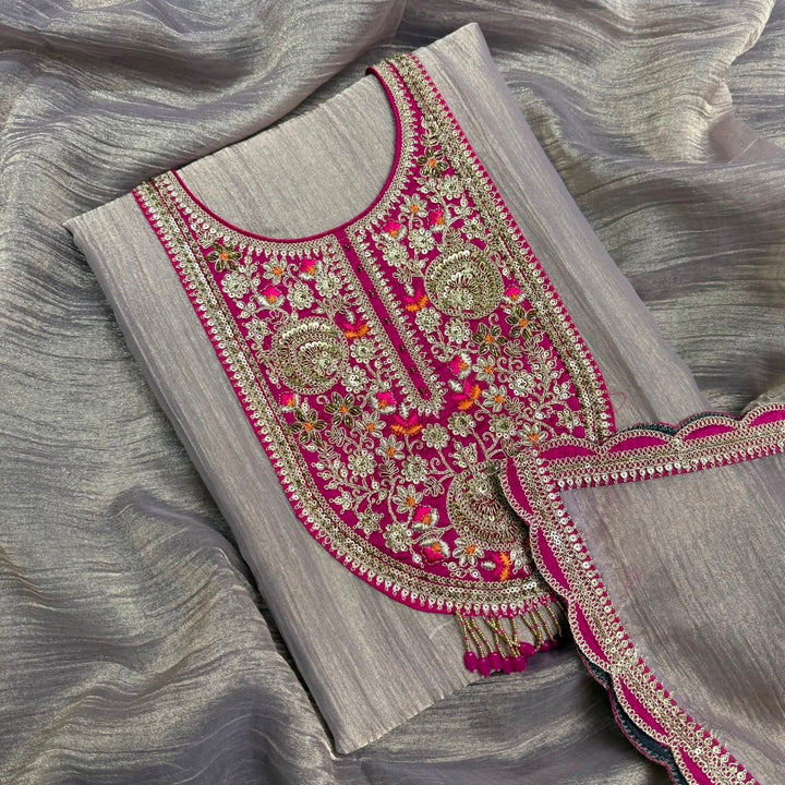 Elegant Tissue Zari Work Unstitched Suit Set - NRK8702-02