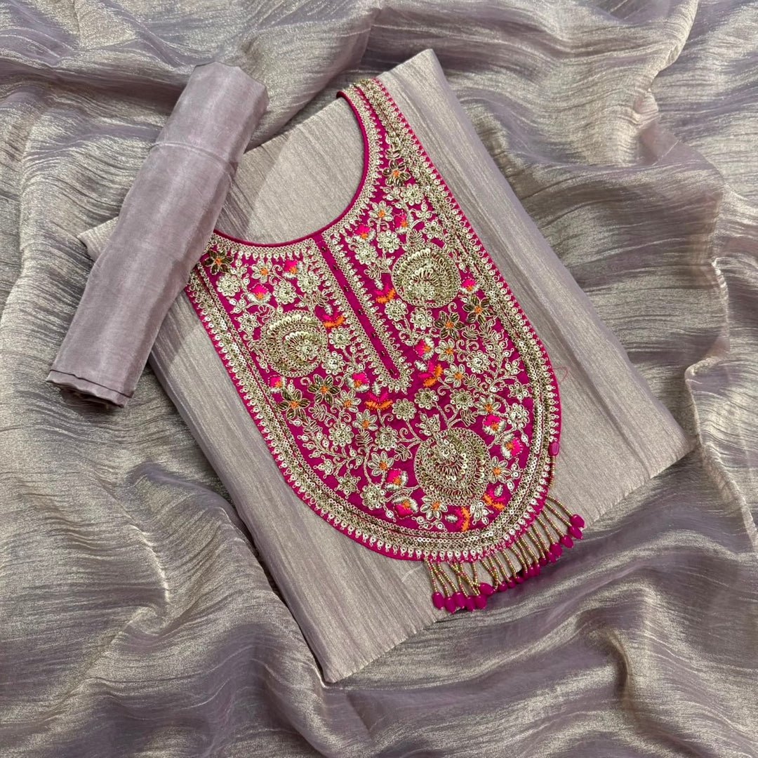 Elegant Tissue Zari Work Unstitched Suit Set - NRK8702-02