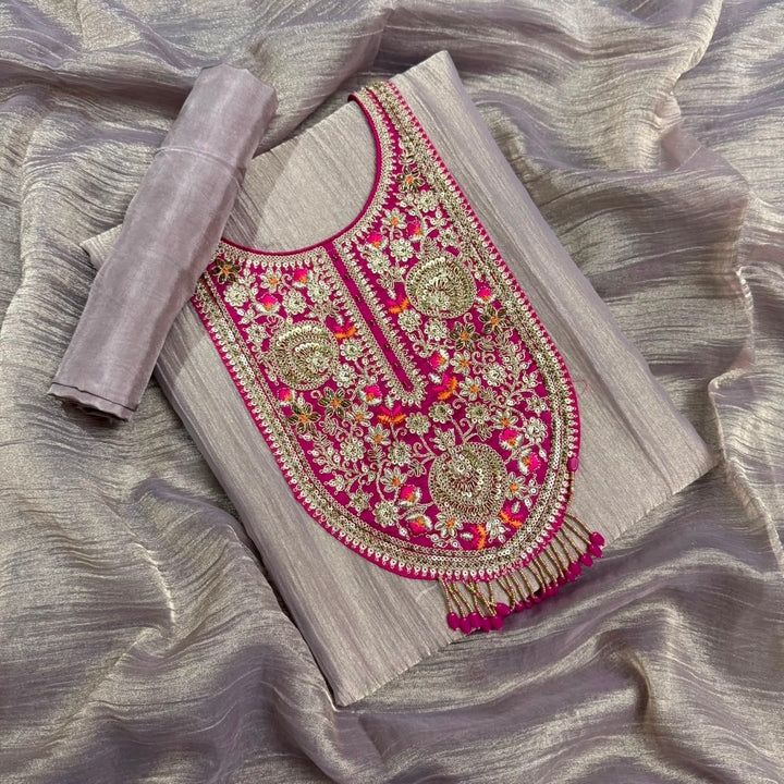 Elegant Tissue Zari Work Unstitched Suit Set - NRK8702-02