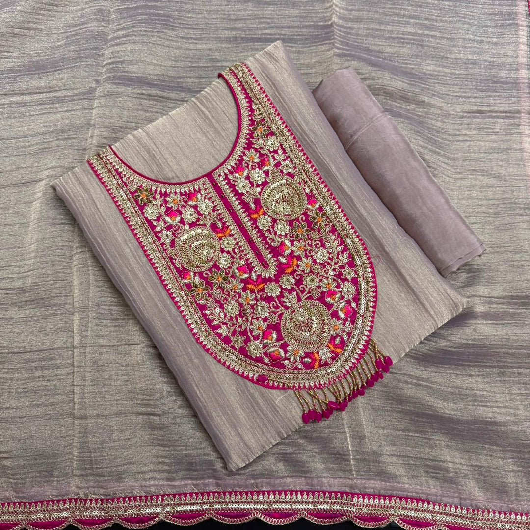 Elegant Tissue Zari Work Unstitched Suit Set - NRK8702-02