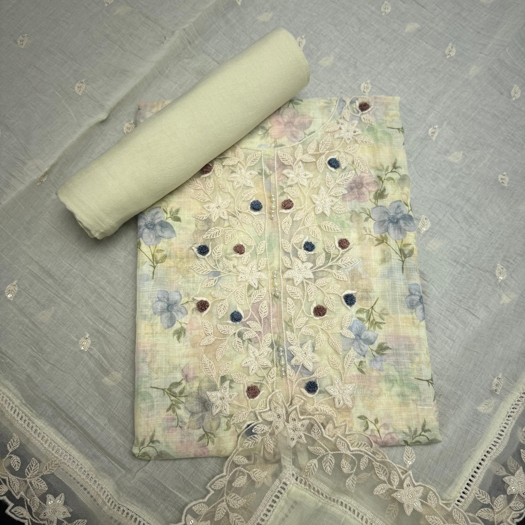 Premium Linen Cotton Hand Knot & Thread Work Unstitched Suit Set-NRK8458-03
