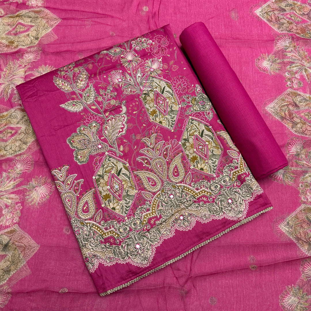 Premium Cotton Print Embroidered Unstitched Suit Set-PS5801-01