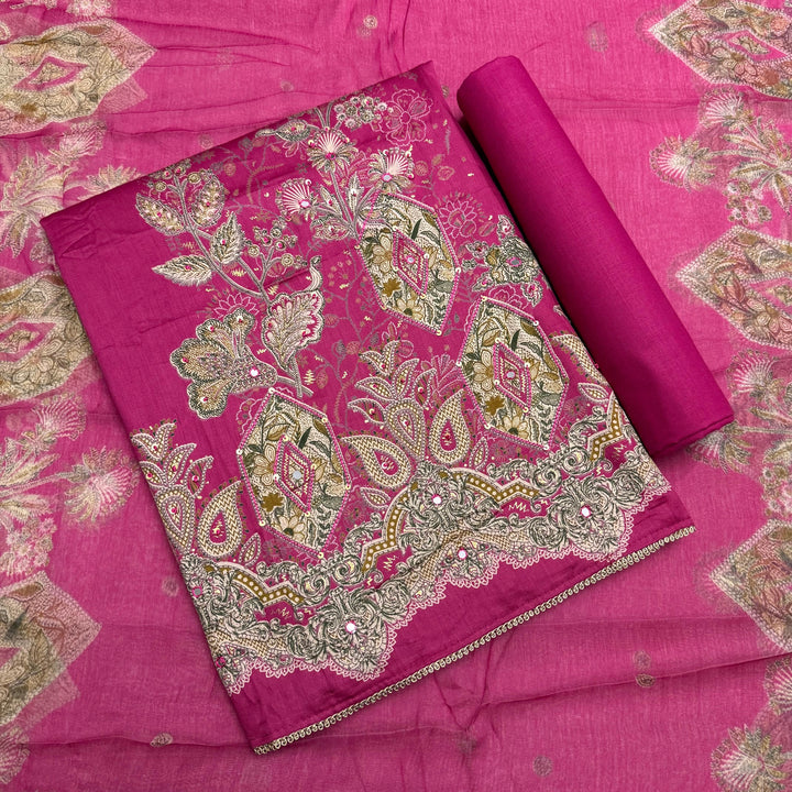 Premium Cotton Print Embroidered Unstitched Suit Set-PS5801-01