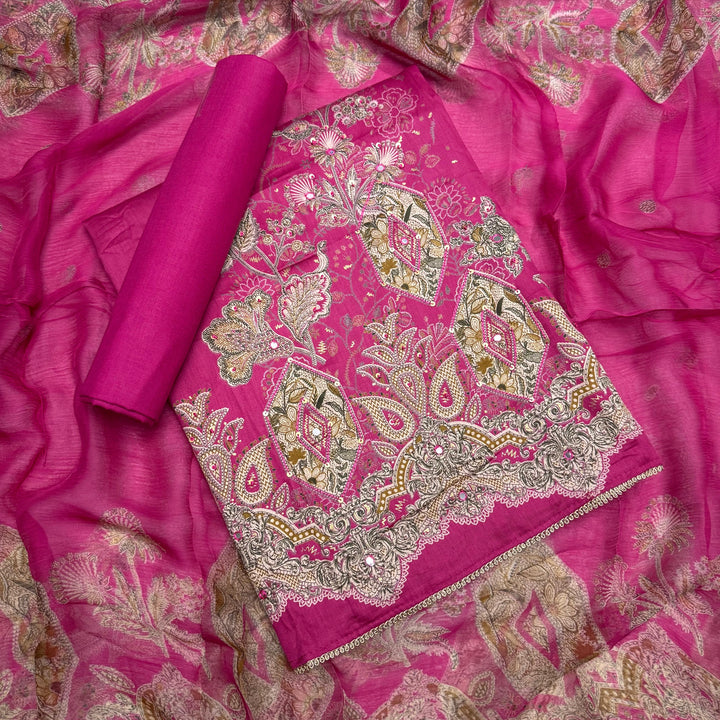 Premium Cotton Print Embroidered Unstitched Suit Set-PS5801-01