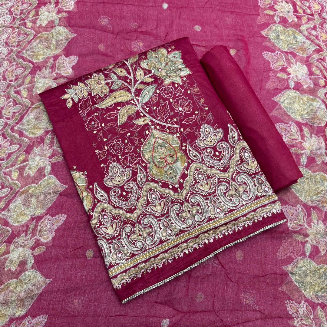 Premium Cotton Print Embroidered Unstitched Suit Set-PS5801-02