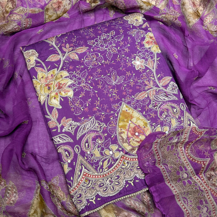 Premium Cotton Print Embroidered Unstitched Suit Set-PS5801-03