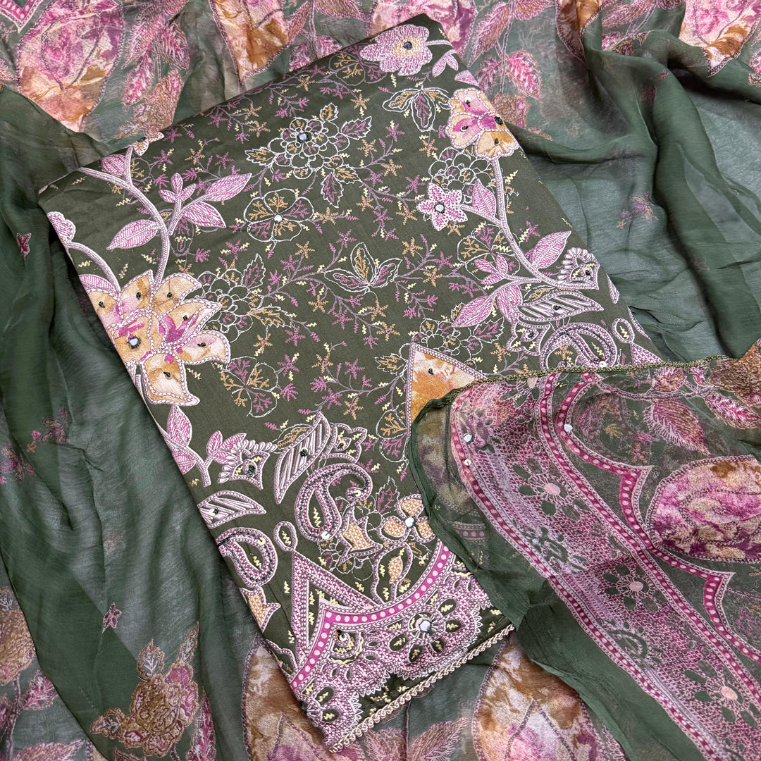 Premium Cotton Print Embroidered Unstitched Suit Set-PS5801-04