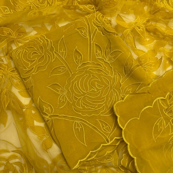 Premium Organza Full Jaal Appliqué Work Unstitched Suit Set-WT2005-B