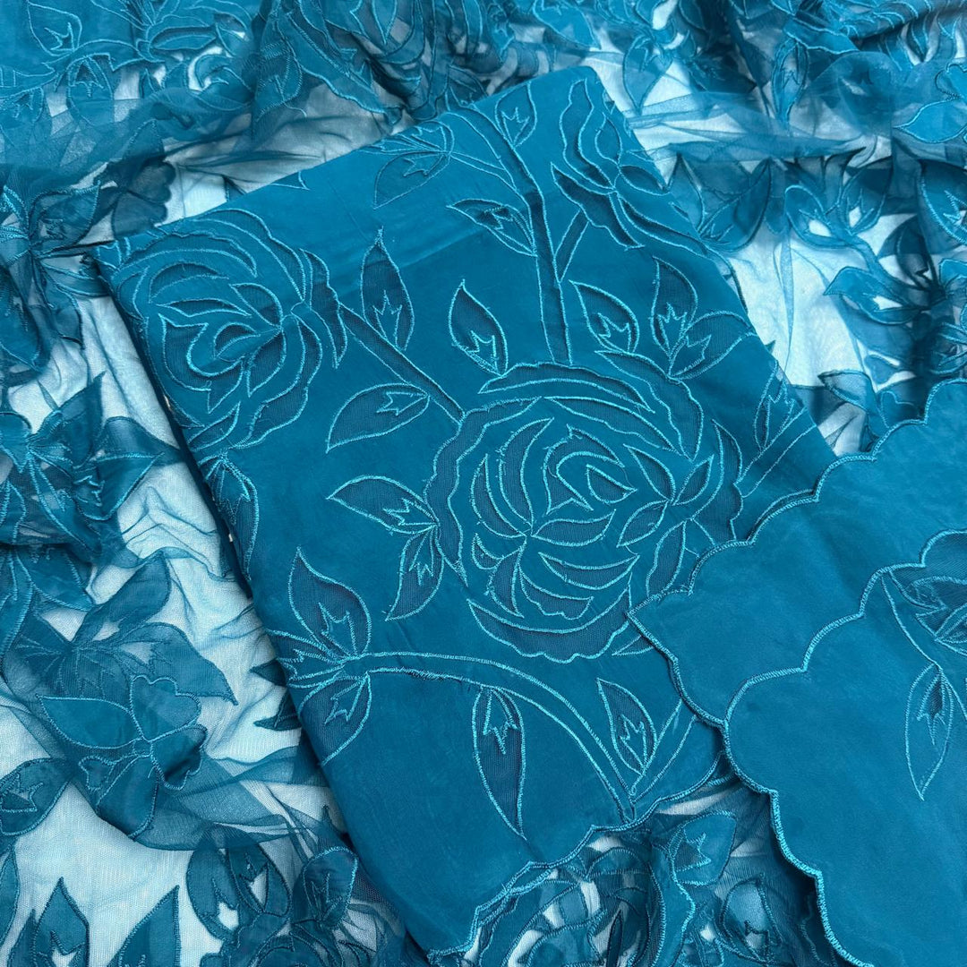 Premium Organza Full Jaal Appliqué Work Unstitched Suit Set-WT2005-C