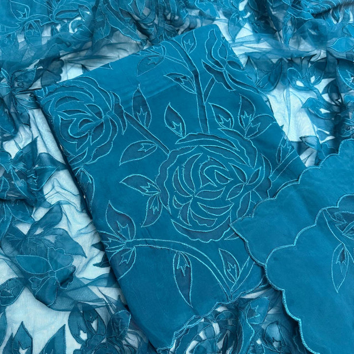 Premium Organza Full Jaal Appliqué Work Unstitched Suit Set-WT2005-C