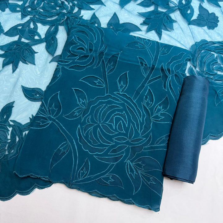 Premium Organza Full Jaal Appliqué Work Unstitched Suit Set-WT2005-C
