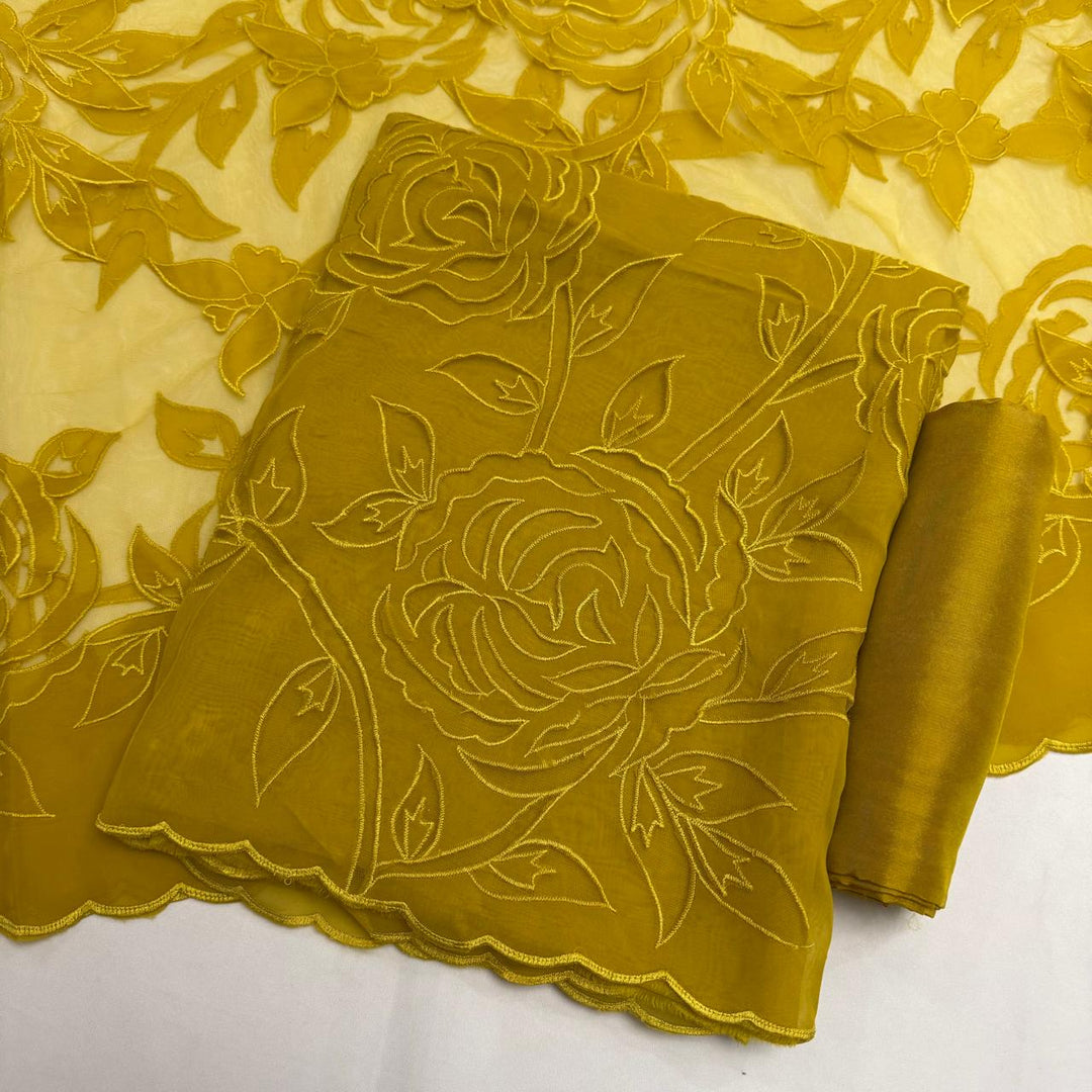 Premium Organza Full Jaal Appliqué Work Unstitched Suit Set-WT2005-B