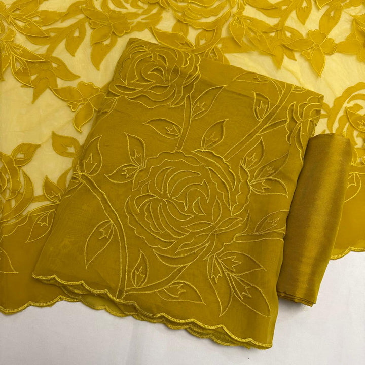 Premium Organza Full Jaal Appliqué Work Unstitched Suit Set-WT2005-B