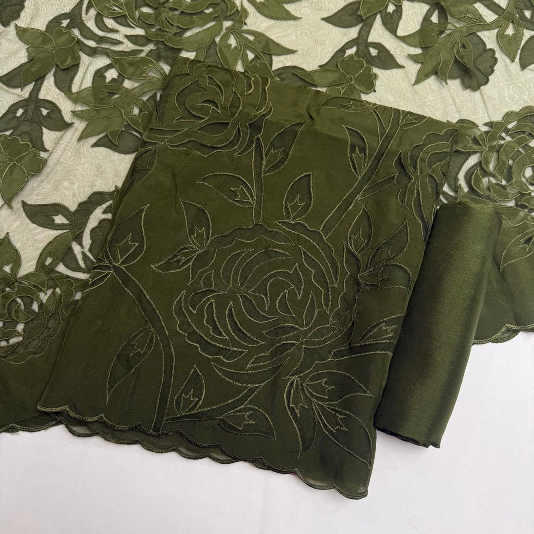 Premium Organza Full Jaal Appliqué Work Unstitched Suit Set-WT2005-D