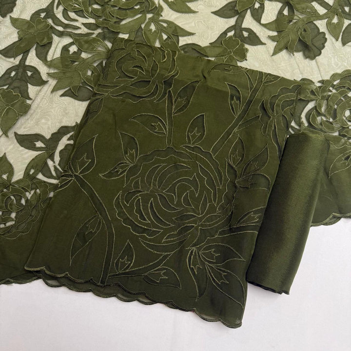 Premium Organza Full Jaal Appliqué Work Unstitched Suit Set-WT2005-D