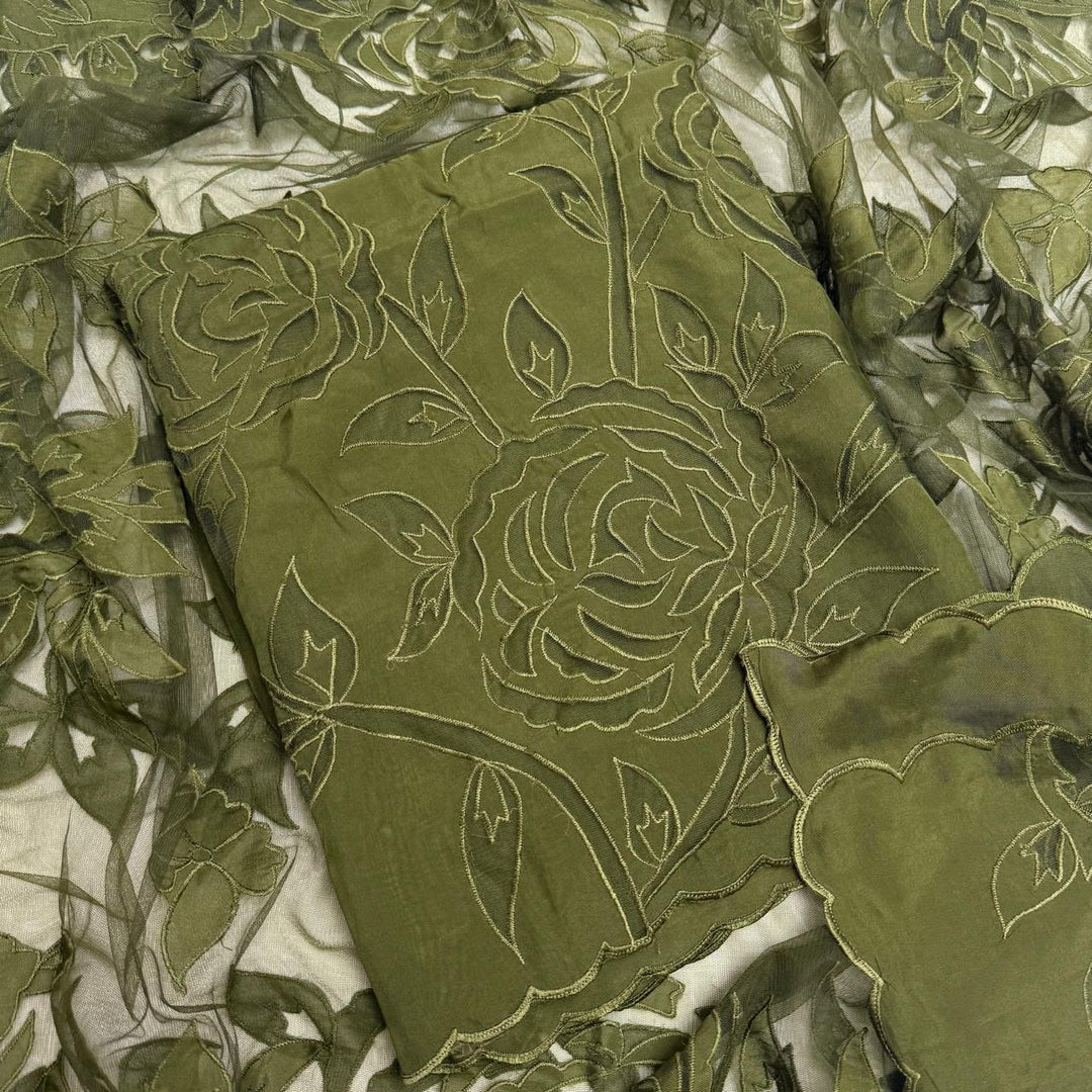 Premium Organza Full Jaal Appliqué Work Unstitched Suit Set-WT2005-D