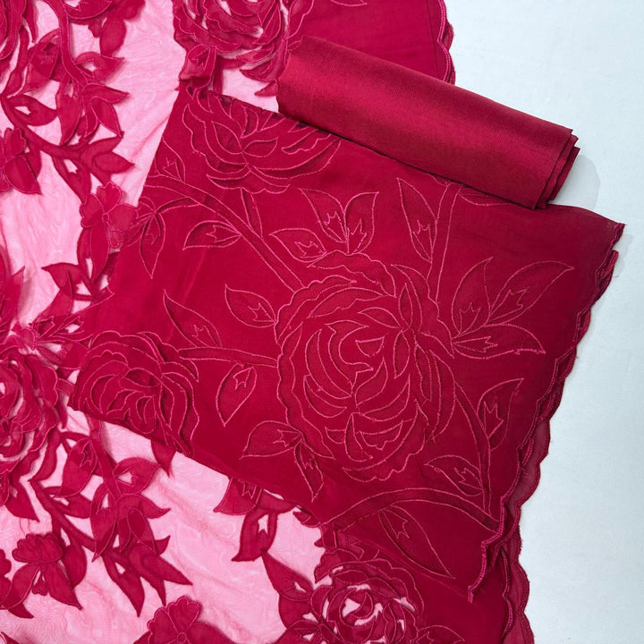 Premium Organza Full Jaal Appliqué Work Unstitched Suit Set-WT2005-A