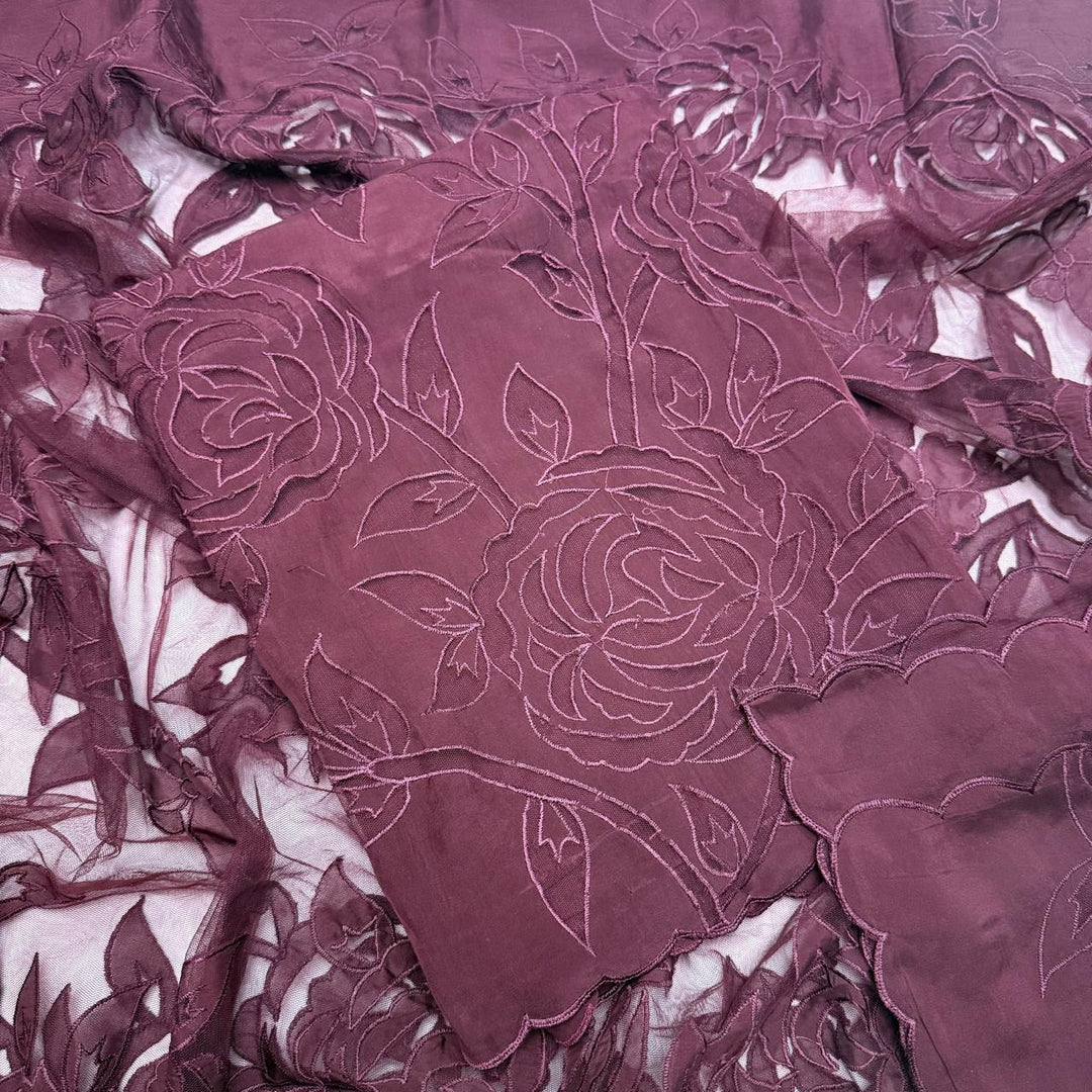 Premium Organza Full Jaal Appliqué Work Unstitched Suit Set-WT2005-F