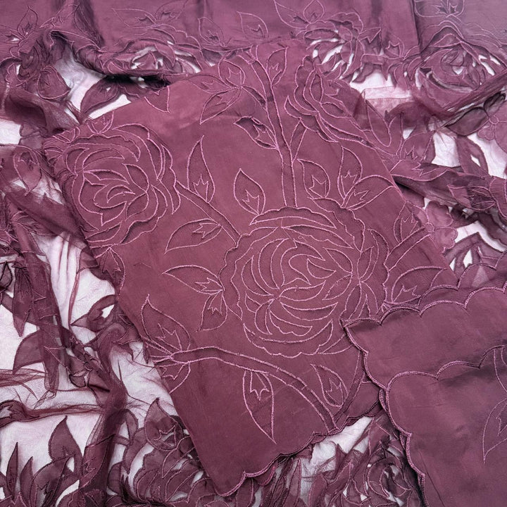 Premium Organza Full Jaal Appliqué Work Unstitched Suit Set-WT2005-F