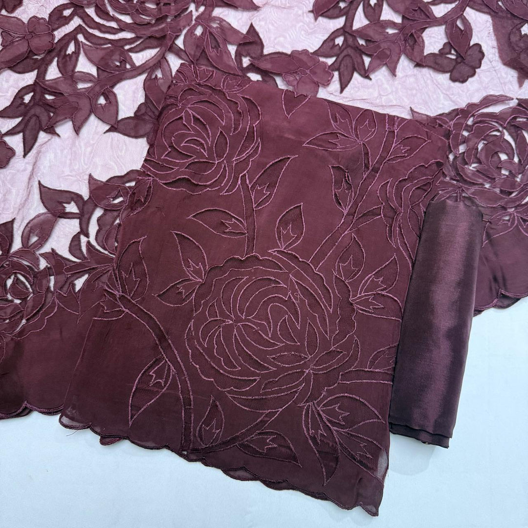 Premium Organza Full Jaal Appliqué Work Unstitched Suit Set-WT2005-F