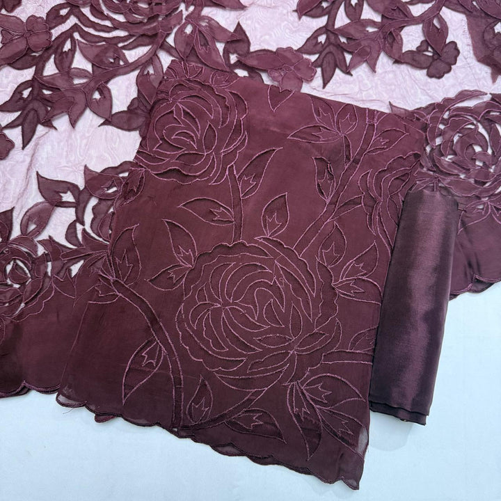Premium Organza Full Jaal Appliqué Work Unstitched Suit Set-WT2005-F