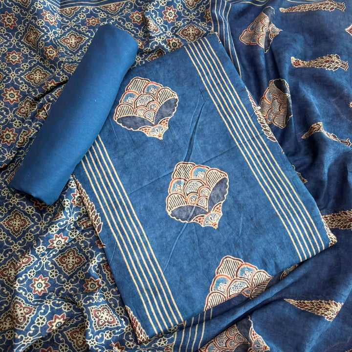 Premium Cotton Ikat Print Unstitched Suit Set-SL0197-H2