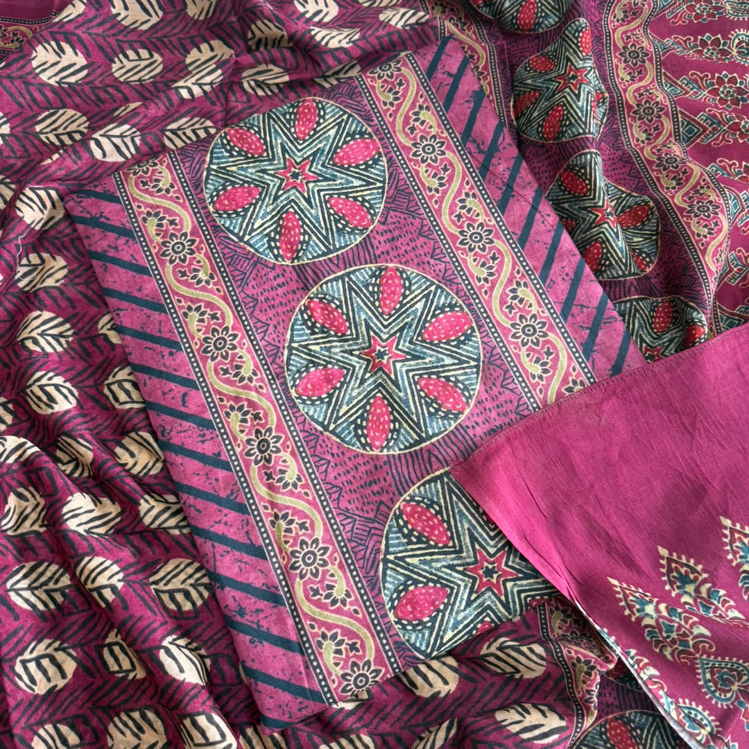 Premium Cotton Ikat Print Unstitched Suit Set-SL0205-H1
