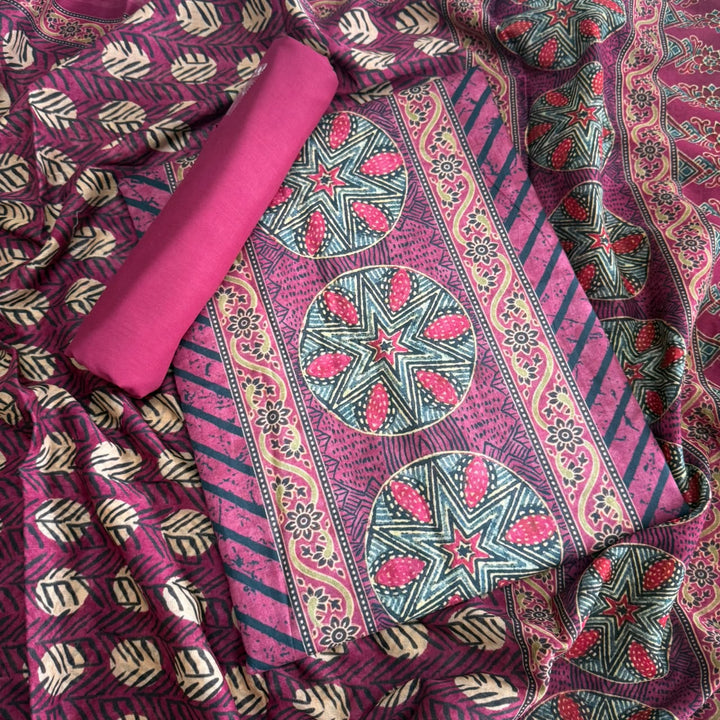 Premium Cotton Ikat Print Unstitched Suit Set-SL0205-H1