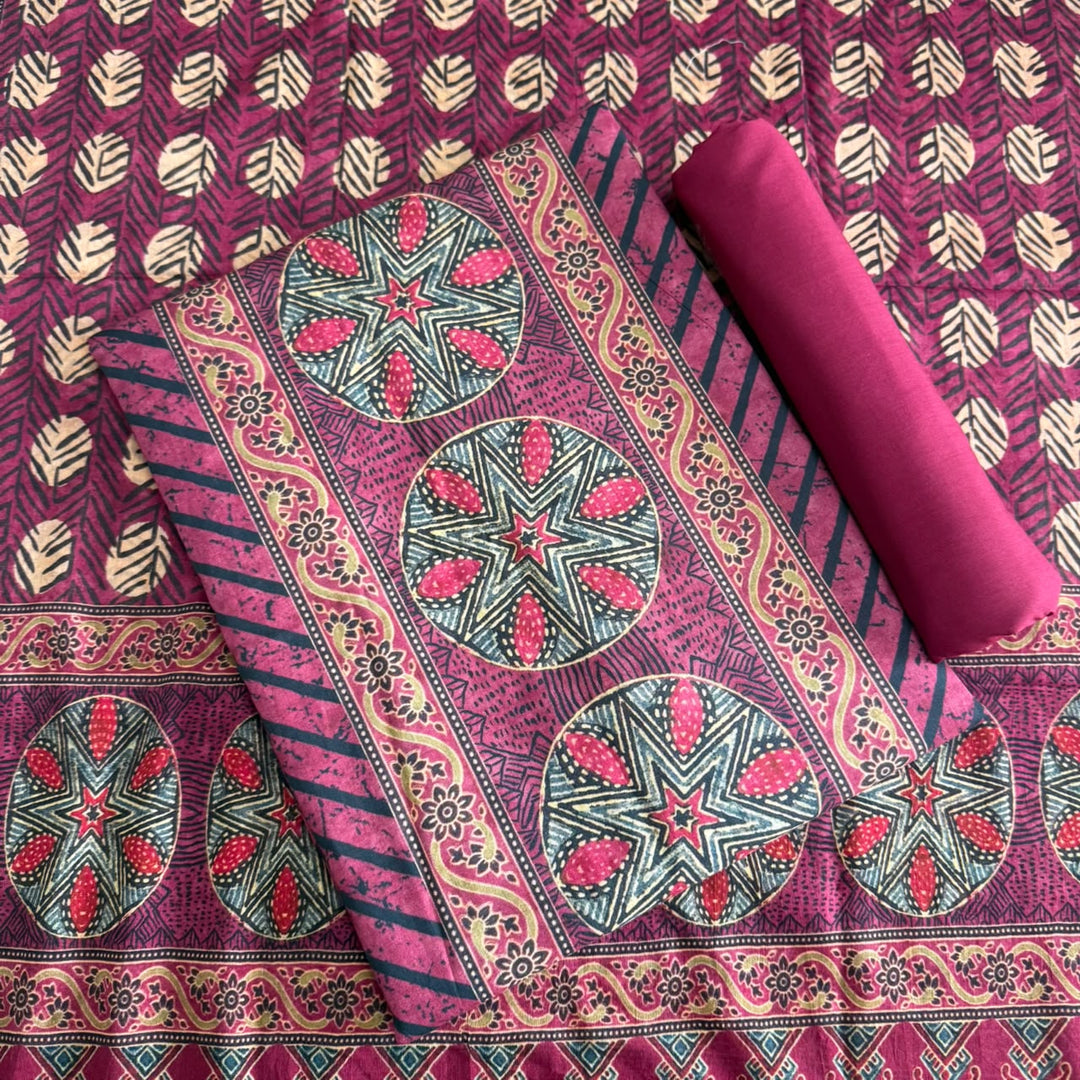 Premium Cotton Ikat Print Unstitched Suit Set-SL0205-H1